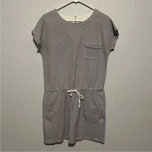 Lou & Gray Drawstring Cotton Blend Mini Dress with Pockets, Gray & White, Size S